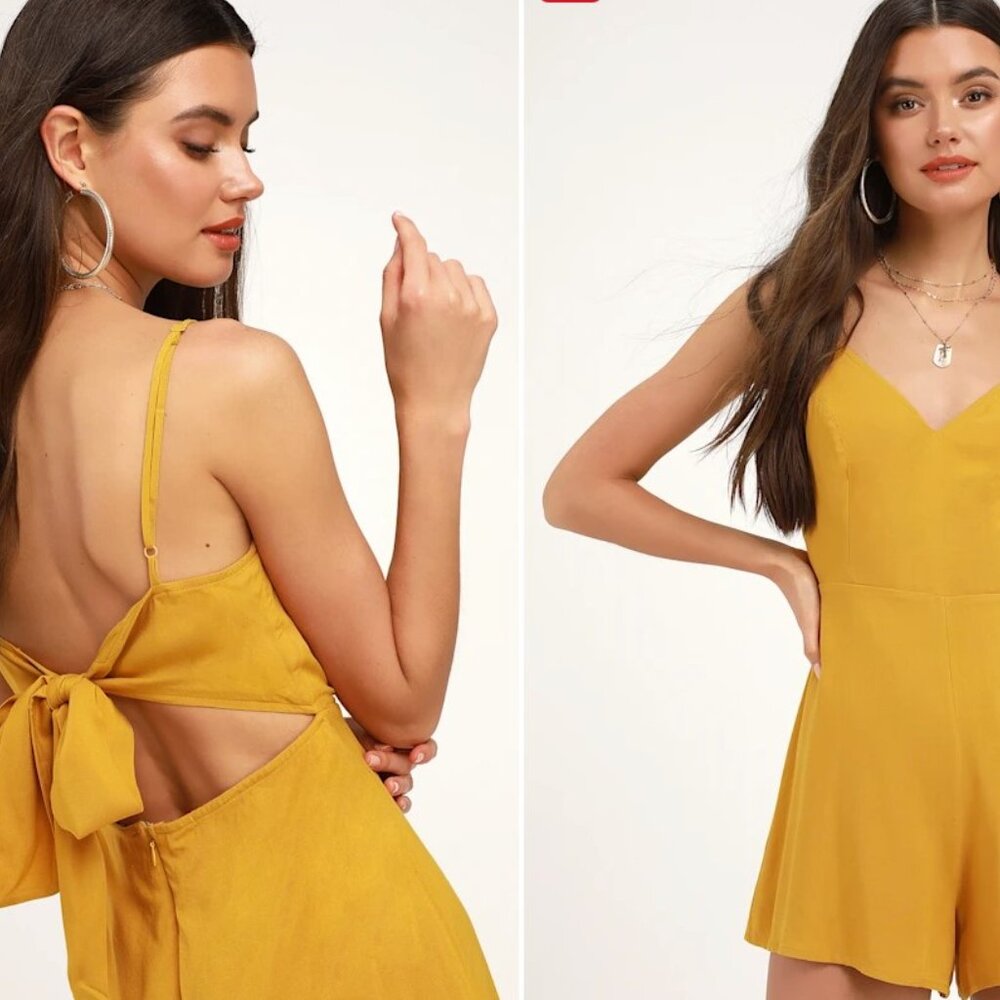Lulus Roxanna Mustard Tie-back Romper - S (Closet closing permanently 5/15!)